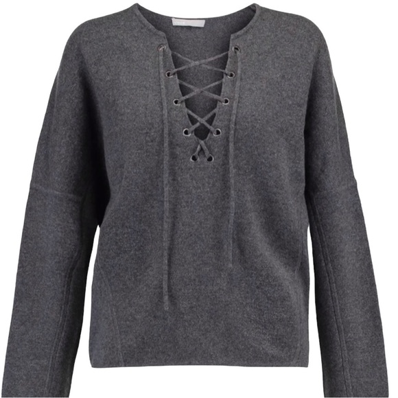VINCE Merino Wool and Cashmere Lace Front Sweater Size XS in Charcoal Gray - Picture 3 of 11